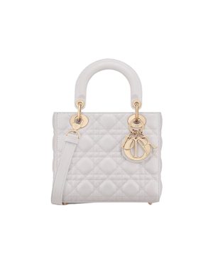 Small Lady Dior Gray Cannage Grained Calfskin