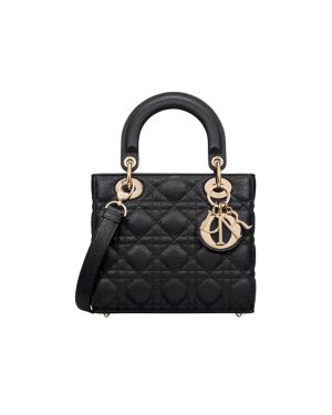Small Lady Dior Black Cannage Grained Calfskin
