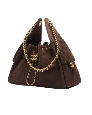 CC The 25 Bag Suede Calfskin with Gold-tone Dark Brown