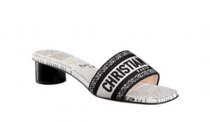 Dway Heeled Slides Embroidered Cotton White and Black